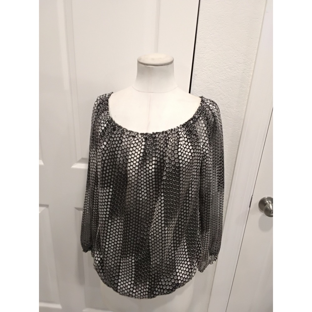 White House‎ Black Market Sheer Dot Print Long Sleeve Scoop Neck Blouse Women 1X